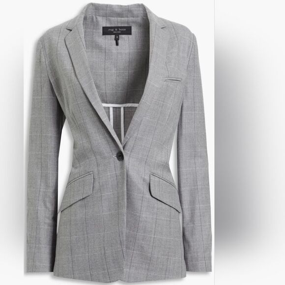RAG & BONE Grey Andre checked 💯 wool blazer S - Picture 10 of 16